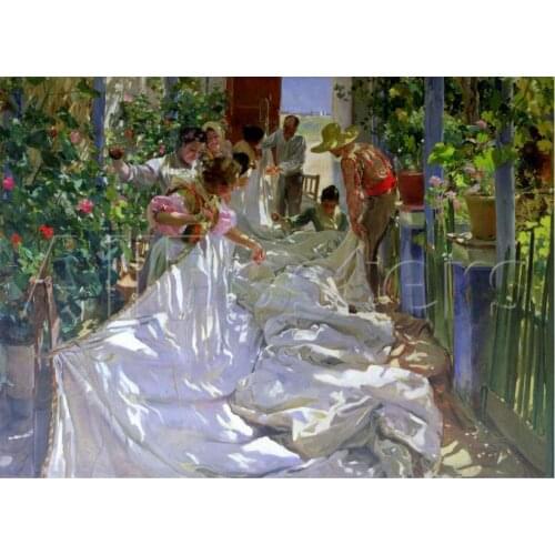 Spanish art Mending the Sail by Joaquin Sorolla y Bastida most famous paintings High quality Hand painted