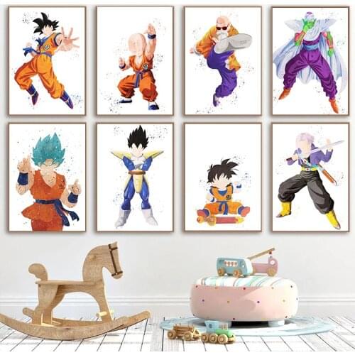 Watercolor Dragon Ball Canvas Painting Son Goku Piccolo Vegate Nursery Wall Poster and Prints Kids Room Decorative Picture