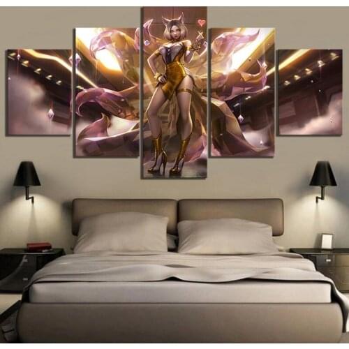 Canvas Painting Prints Poster 5 Panel LOL The Nine Tailed Fox Ahri Wall Art Modular Game Pictures Living Room Home Decoration