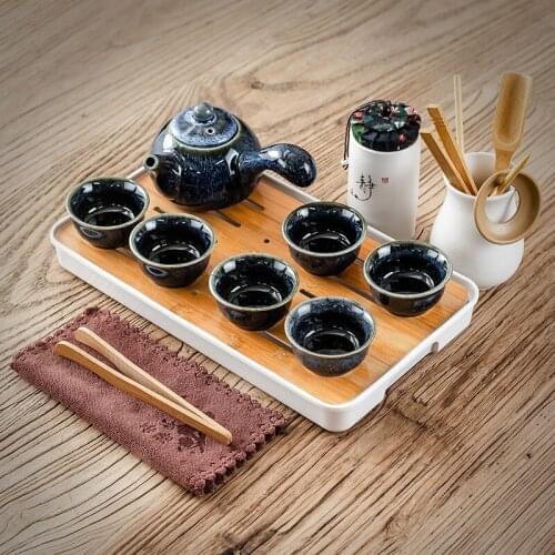 Ceramic Teapot One Pot Four Cup Outdoor Travel Kung Fu Teapot Tote Bag Travel Cup Set Tcup Gift Tea Set Chinese Tea Set clay pot