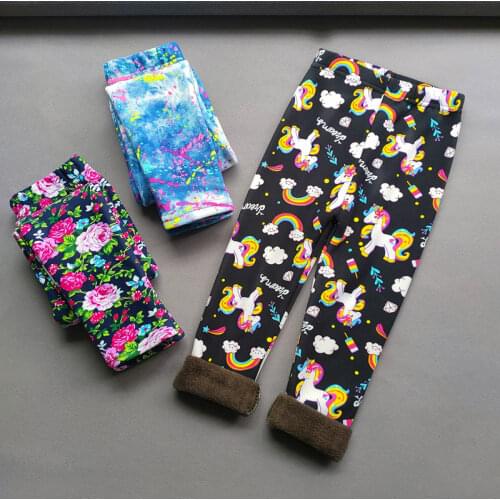 Kids Velvet Warm Pants Autumn Winter Girls Leggings Children Slim Thick Trousers Baby Girl Vintage Flowers Legging