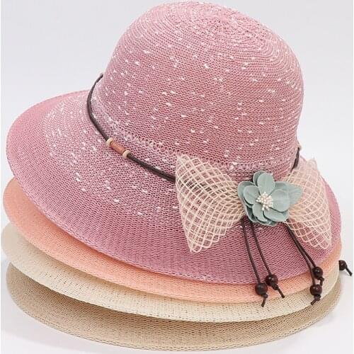 Summer Ladies Outdoor Knitted Sun Hats Breathable Cool Fisherman Hat Flowers Sweet Sunshade Sunscreen Big Eaves Beach Hat Tide