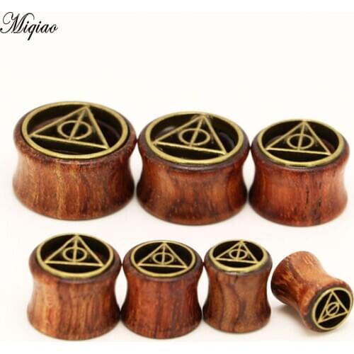 Miqiao 2pcs Piercing Jewelry EAR TUNNEL Hollow Wood Auricle Ear Expander Triangle Double Side Horn Rod Hot Sale 8mm-20mm