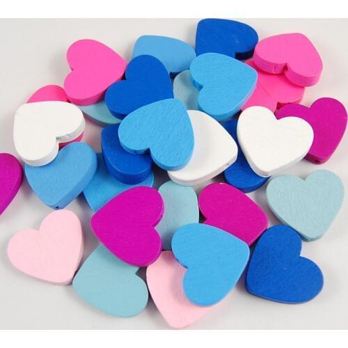 Missxiang Heart-shaped Mixed Color 50pcs Wood Beads for Jewelry Findings Making Accessories Children Kids Wooden DIY Necklace