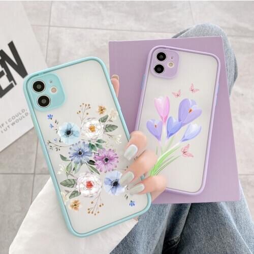 Fashion Cute Flower Phone Case For iphone 12 11 Pro Max 7 8 plus X XR XS Max SE2020 Back Cover Luxury Color Thick Border Soft