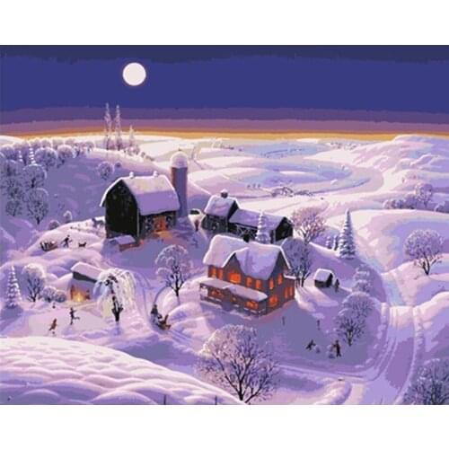 Snow At Night Scenery DIY Painting By Numbers Wall Art Picture Acrylic Painting For Home Decoration Drop Shipping60x75cm