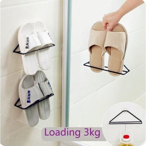 2018 wall-mounted paste iron shoe rack simple Tripod shoe storage rack Drainage ventilation bathroom wall slippers shelf