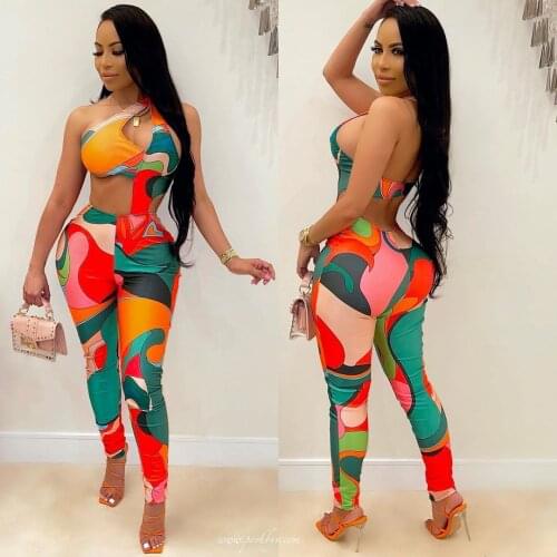 VAZN 2021 New Colorful Patchwork Shinny Pleated Sexy Lady Women Party Beach Jumpsuits Full Pant Bandage Rompers