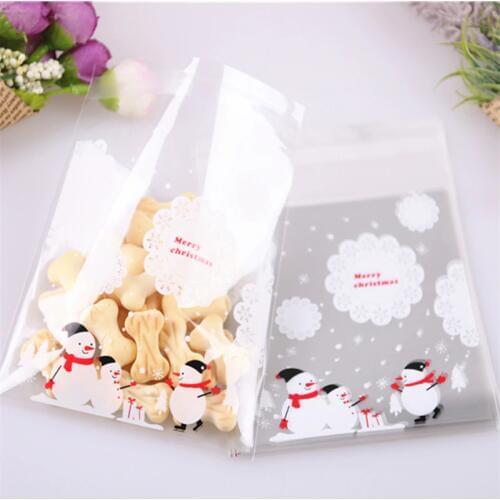 New Design 100pcs/lot 10x13cm Baking Cookie Gift Bags Merry Christmas Candy Packaging With Santa Claus
