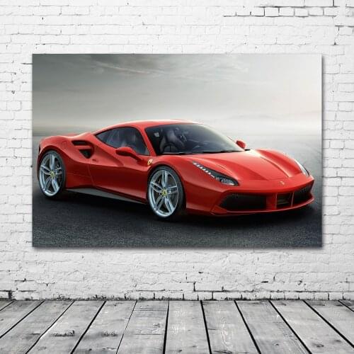 Ferraris 488 GTB Red Car Sport Car Wallpaper Home Decor Wall Art Posters Canvas Paintings Fabric Print Room Decoration