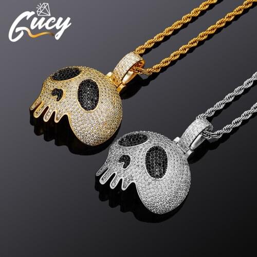 GUCY Skull Head Pendant Necklace Iced AAAA Cubic Zirconia Necklace Jewelry For Hip Hop Men Gift
