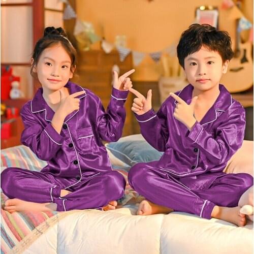 Girls Pajamas 2021 Spring Summer Long Sleeve Childrens Sleepwear Set Silk Pajamas Suit Boys Pyjamas Sets for Kids Tracksuit Set