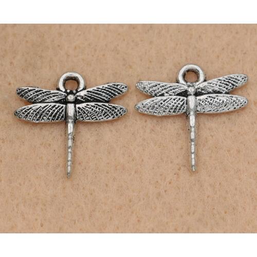 KJjewel Tibetan Silver Plated Dragonfly Charm Pendant Jewelry Making Diy Accessories Jewelry Findings 16x17mm