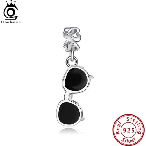 ORSA JEWELS Genuine 925 Sterling Silver Summer Sunglasses Shape Charm Pendant fit Bracelets DIY Women Jewelry Making CB46