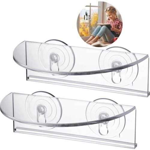 Ledge Suction Cup Window Shelf Acrylic Plant Shelf For Garden Bathroom Organizer Shelf Removable Wall Mounted Storage Shelf Rack