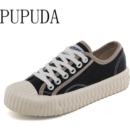 PUPUDA New Canvas Shoes Women Fashion Vulcanized Shoes Women Casual Shoes Chunky Sneakers Women Good Quality Casual Sneakers