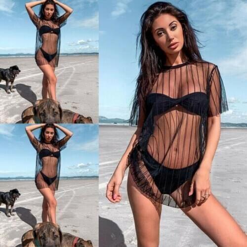 Sexy Women Beachwear Swimwear Bikini Beach Wear Cover Up Stripe Ladies Summer Dress