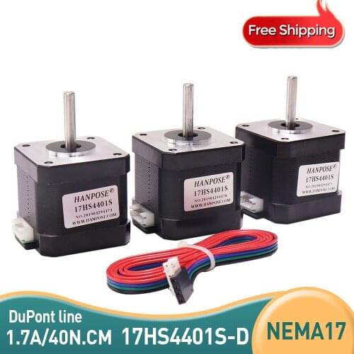 Free Shipping 3pcs Nema17 Stepper Motor 42 motor Nema 17 1.7A (17HS4401S) motor for CNC XYZ 3D printer 4-lead with DuPont line