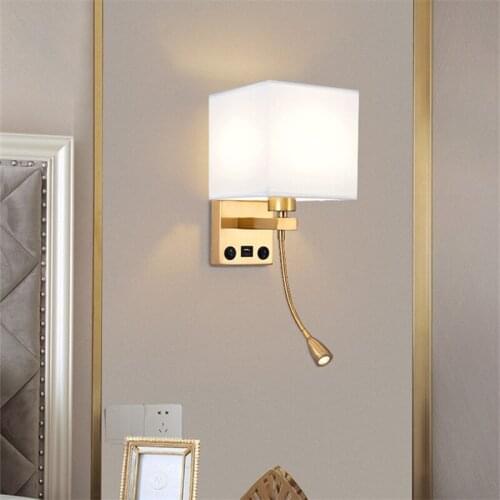 Nordic Modern LED Wall Lamp Cloth Art Lampshade For Hotel Cloakroom Bedroom With USB Charging Port Multifunction Decor Luminaire