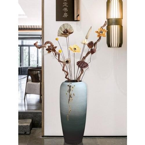 GY Chinese Floor Vase Decoration Ceramic Living Room Light Luxury Dried Flower Arrangement Dried Flowers Bouquet Creative Retro