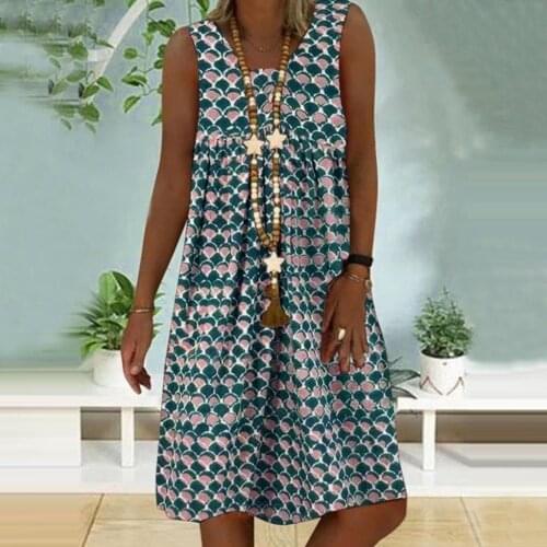 Ethnic Stitched Dress Woman Plus Size Boho Dress Beach Leisure Dresses Sexy Summer Dress Round Neck Sleeveless Dress Robe Femme