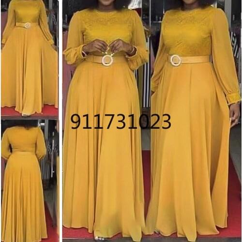 Vetement Femme 2021 Dashiki African Chiffon Dresses For Women Long Sleeve Party Gown Ankara Maxi Dress Ladies Clothes Kaftan