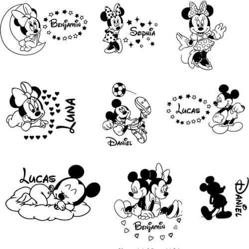 Cartoon Mickey Minnie Wall Stickers Vinyl Mural Wall Decals Kids Rooms Home Decor Accessories Posters Name Customization