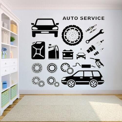 Vinyl tires repair Shop window Wall Decal Auto service car washing car Decals Window Sticker for kids rooms decoration HY1069