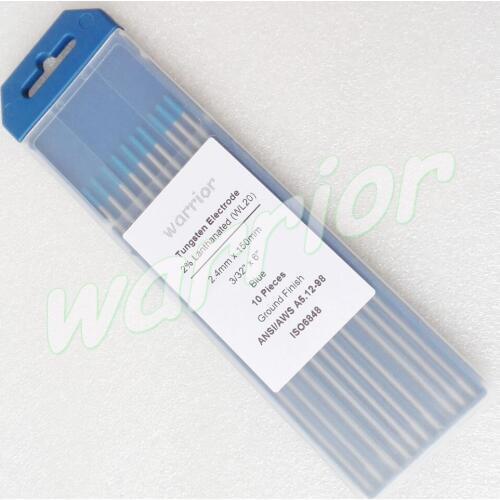 TIG Welding 2% Lanthanium Tungsten Electrode Rod WL20 Blue Tip Size 3/32"-6" 2.4x150mm Pack of 10Pcs