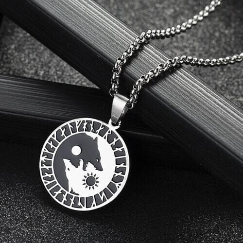 Wolf Sun Moon Alloy Norse Pendant Necklace Viking Amulet Pendant Talisman Jewelry For Women