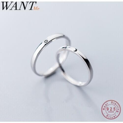 WANTME Genuine 100% 925 Sterling Silver Fashion Minimalist Sun Moon Couple Love Rings for Women Wedding Anniversary Fine Jewelry
