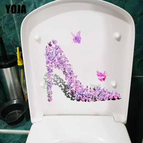 YOJA 21.6X19.3CM Delicate Butterfly High Heels Fashion Home Room Decor Creative Cartoon Wall Sticker Toilet Decal T1-2304