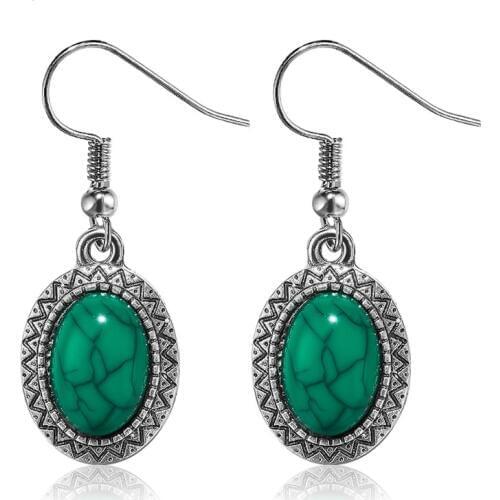 MISANANRYNE Tibetan Pendant Earrings Natural Stone Green Drop Earrings for Women Pendientes Largos Turquesa Jewelry
