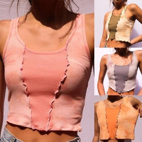 Womens Fashion Sexy Tie-Dye Printing Suspenders Pit Strip Stitching Vest
