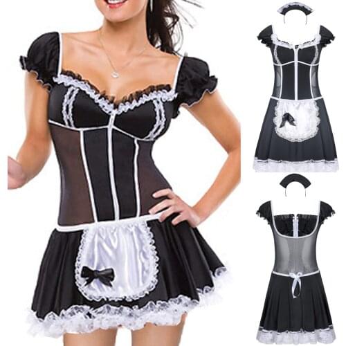 Womens sexy lingerie Lovely Maid Cosplay Costume Hairband+Panties Solid Outfit Dress Clothes M-XL Size lenceria talla grande 00