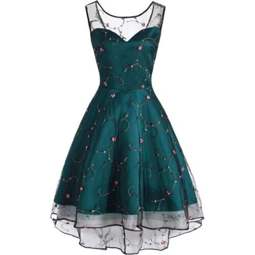 2021 Floral Embroidered Sweetheart Women Party Dress VD1391 Lace Up Back High Low Blue Green Flare Ladies Elegant Summer Dress