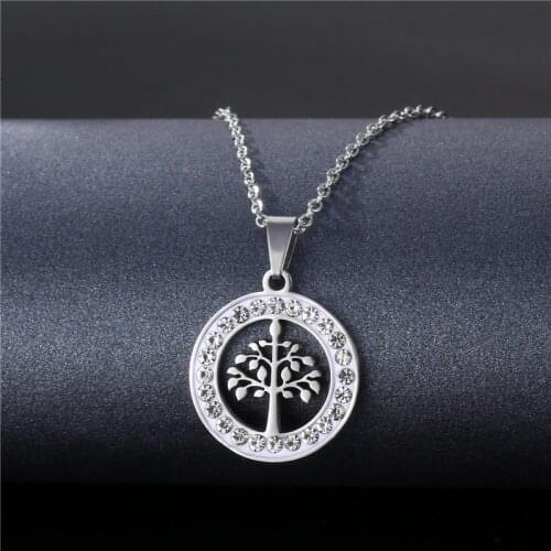 12Style New Tree Of Life Butterfly Stainless Steel Necklace Crystal Rhinestone Chain Necklaces For Women Valentines Day Gifts