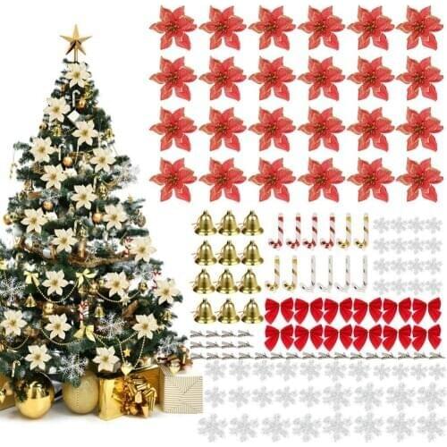 120pcs Artificial Flowers Glitter Christmas Flower Set Christmas Tree Wedding Ornament Glitter For Party Decor Hotel Festival