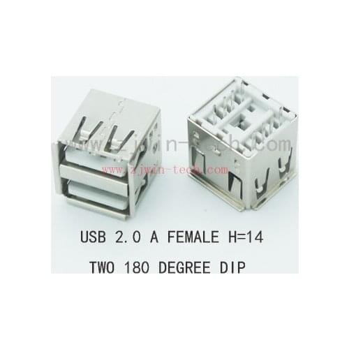 5PCS/PACK USB 2.0 Jack Female Connector DUAL USB Connector Direct Plug-in 180degree (H=14mm)