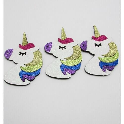 50pcs/lot 4.5x6.5cm Glitter Paillette Fabric Appliques Cartoon Unicorn Pads Patches for DIY Girls Clothes Headwear Accessories