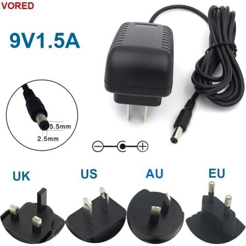 1PCS 9V 1.5A Adapter Power Supply US/EU/UK/AU Plug Universal Charger with 1.5m Cable 5.5*2.5mm for LED Lamps Free Shipping