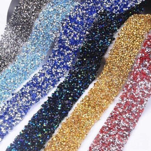 Appliques Car Resin Dresses Sheet Surface Flat Rhinestones Banding Tablet Ribbon Tape Adhesive Decoration Chain Trimming Silver