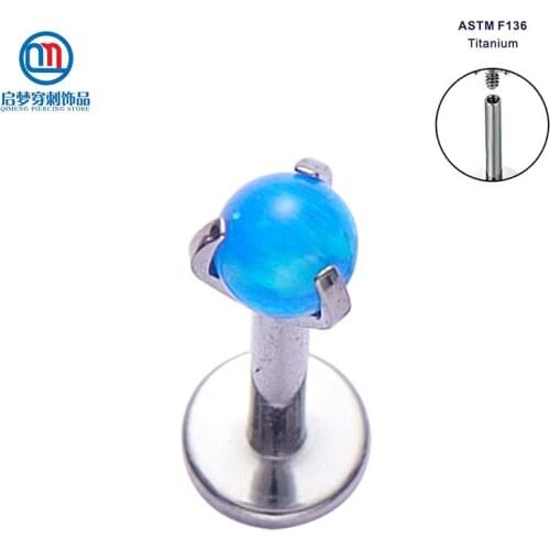 ASTM F136 Titanium Internally Threaded 3 Prongs Opal Labret Ring Body Piercing Jewelry OP05