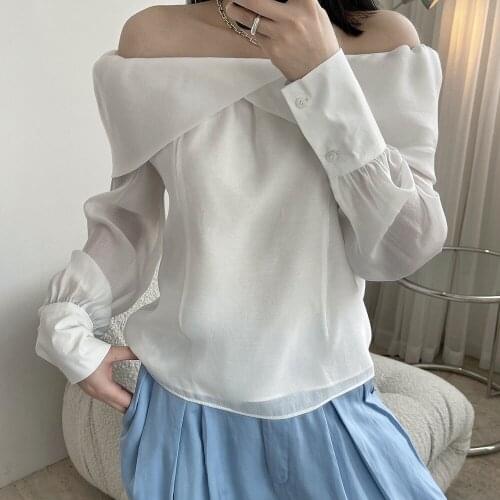 2021 Summer Women Blouse Gentle And Soft Shirts Women Slash Neck Long Sleeve Elegant Blouse Mujer Blusa Femme Tops Streetwear