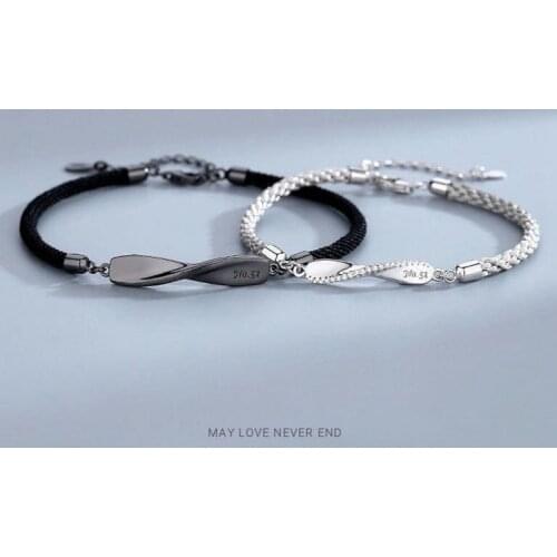 Mobius Couple Bracelet For Lovers Long Distance 925 Silver Plated Weave Braided Rope Paired Accessories Matching Set Jewelry