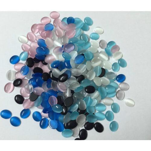 MRHUANG 50pcs/pack New Arrival mixed color 10mm*12mmFlatback Oval Cat Eye Cabochon Opal Beads for Jewelry making