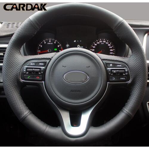 CARDAK DIY Name Hand-stitched Black Artificial Leather Steering Wheel Cover for Kia K5 2016 Sportage 4 KX5 2016