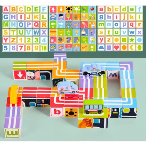 Kids 3D Track Wooden Chess Boards Games Montessori Education Building Blocks Toys Animal Alphabet Digital Cognition Toys Gifts