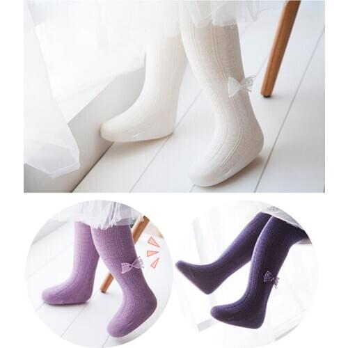 Kids Spring And Summer Thin Cotton Lace Bow Pantyhose Vertical Stripes Love ChildrenS Pantyhose Girls Dance Bottoming Pantyhose