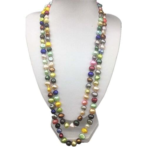 Handmade String Multi Color Baroque Nugget Real Natural Luster Freshwater pearls Long Wrap Necklace Knotted Womens